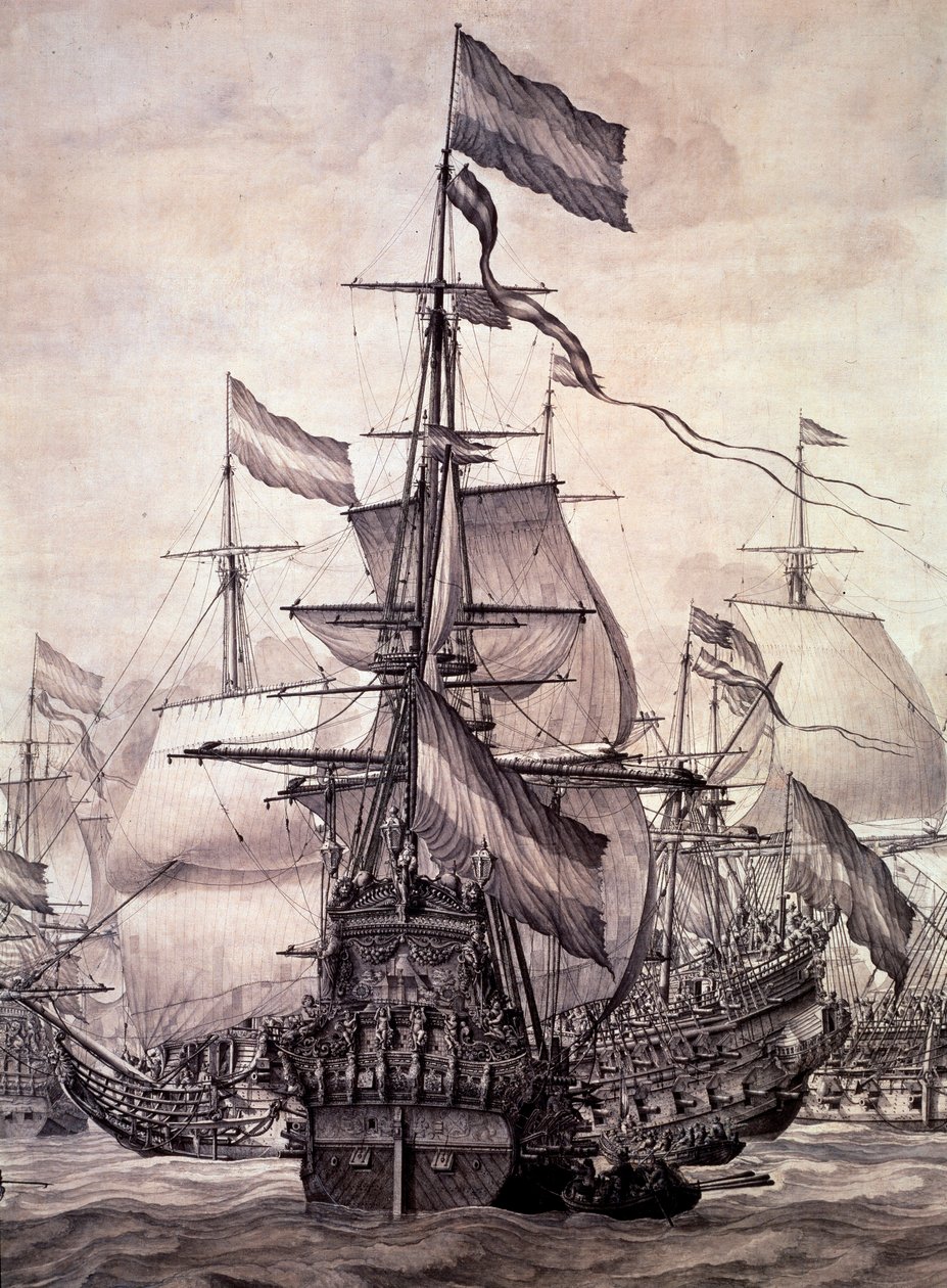 Den holländska flottan 1672. Detalj - olja på duk av Willem van de the Elder Velde