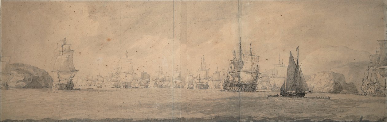 De holländska indiefararna seglar mot Bok op Raa (Bjaelkero), 25 augusti-4 september 1665 av Willem van de the Elder Velde