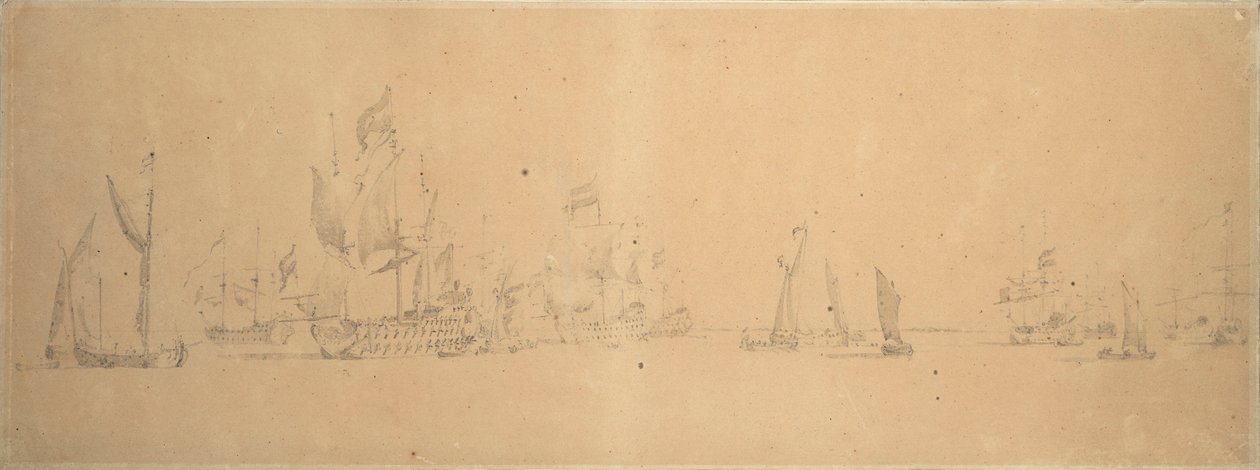 Den holländska flottan i lätta vindar, ca 1666 (grafit, grå lav) av Willem van de the Elder Velde