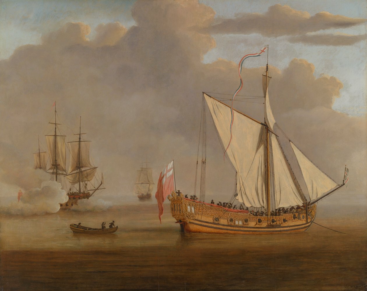 Den engelska yachten "Portsmouth" för ankar av Willem van de the Elder Velde