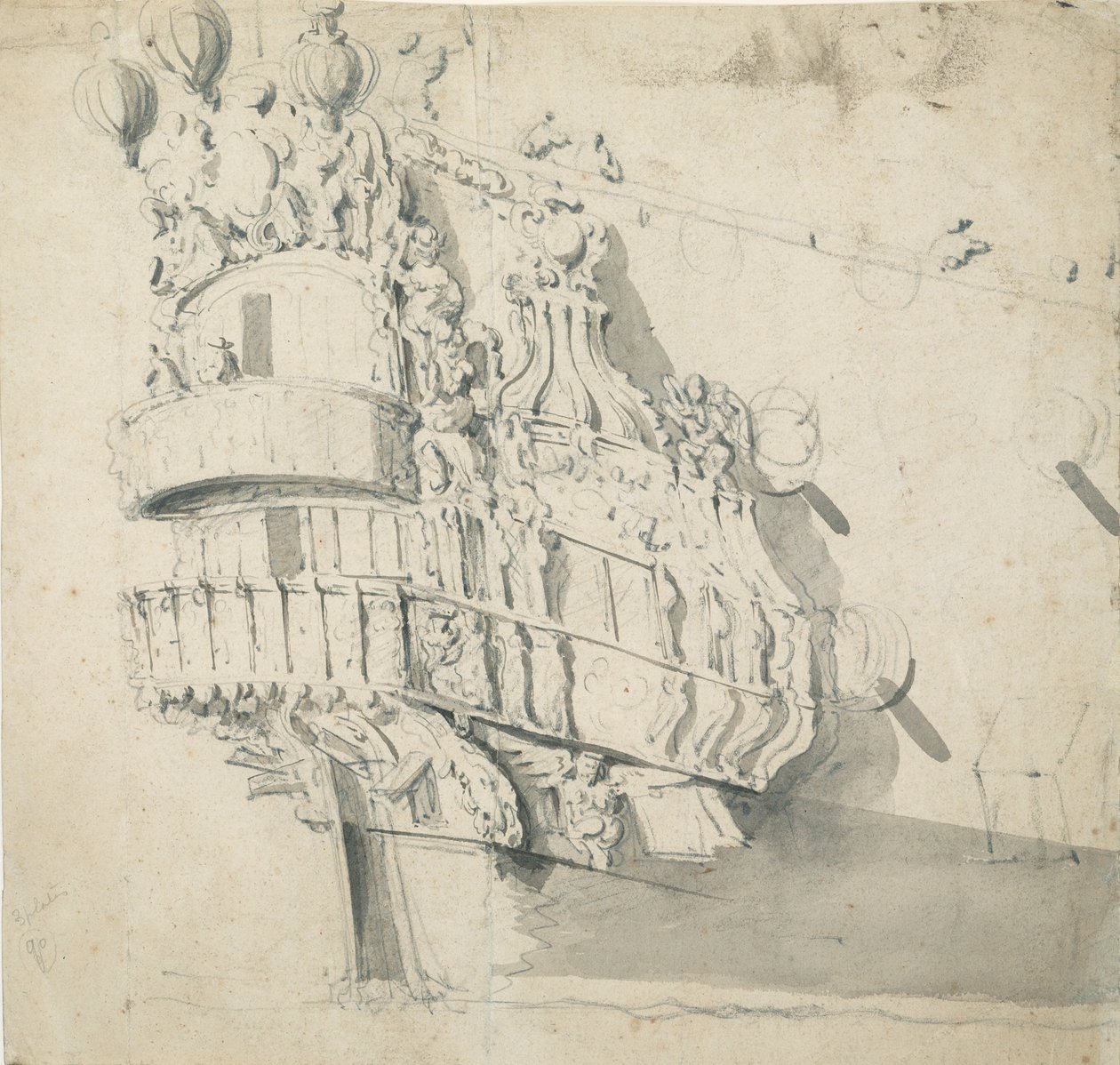 Aktern på "Hampton Court", ca 1685 (grafit, grå tvätt) av Willem van de the Elder Velde