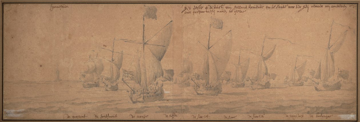 Båtar som anlände till Hollands kust den 9 december 1677 av Willem van de the Elder Velde