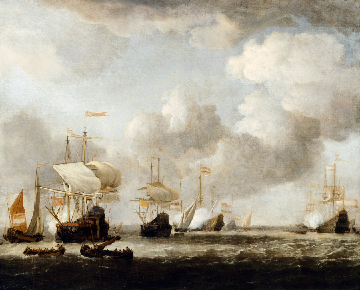 En holländsk flotta kommer för att ankra i en bris av Willem van de the Younger (attr.to) Velde