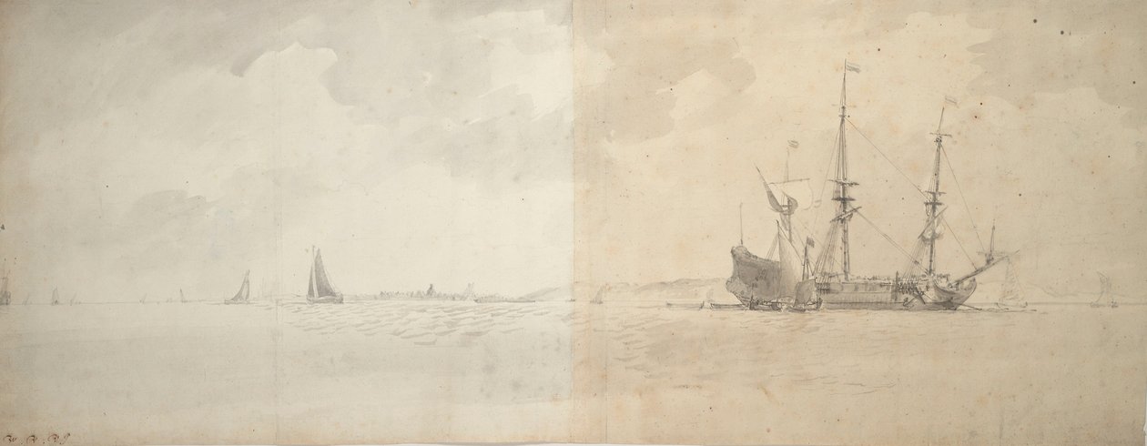En holländsk krigsman vid ankaret, ca 1666 (grafit) av Willem van de Velde the Younger