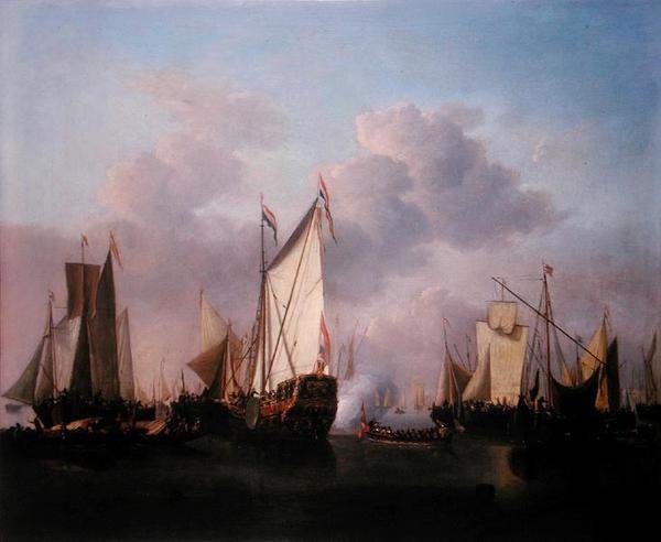 En statsjakt och andra fartyg i en mycket lätt luft, ca 1655 (olja på duk) av Willem van de Velde the Younger