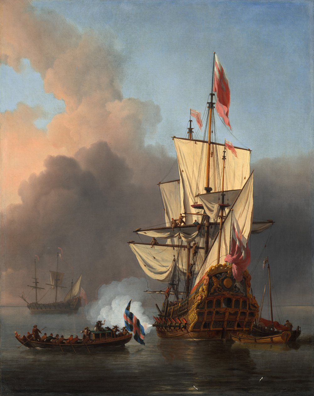 Ett engelskt krigsfartyg avfyrar en salut av Willem van de the Younger Velde