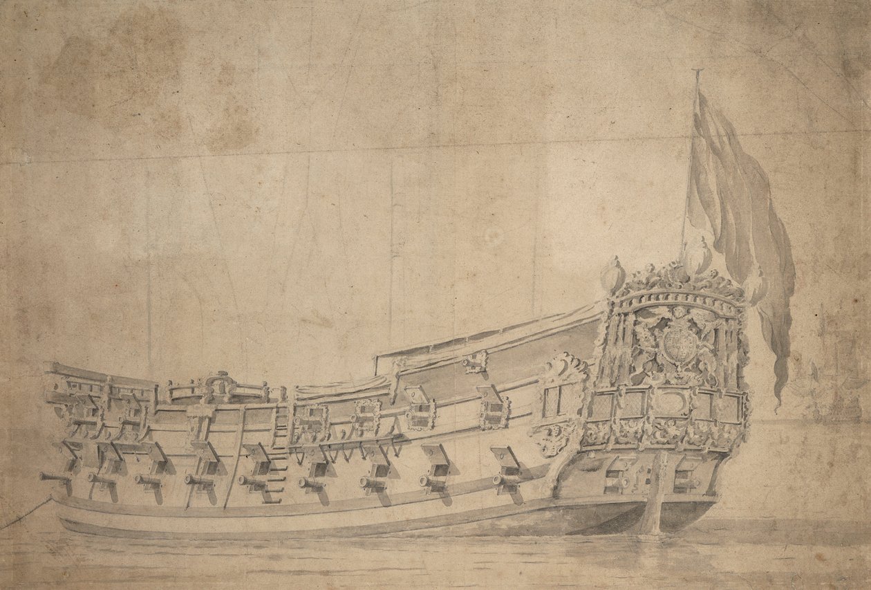 Porträtt av "Providence", ca 1661 (grafit, grå tvätt) av Willem van de Velde the Younger