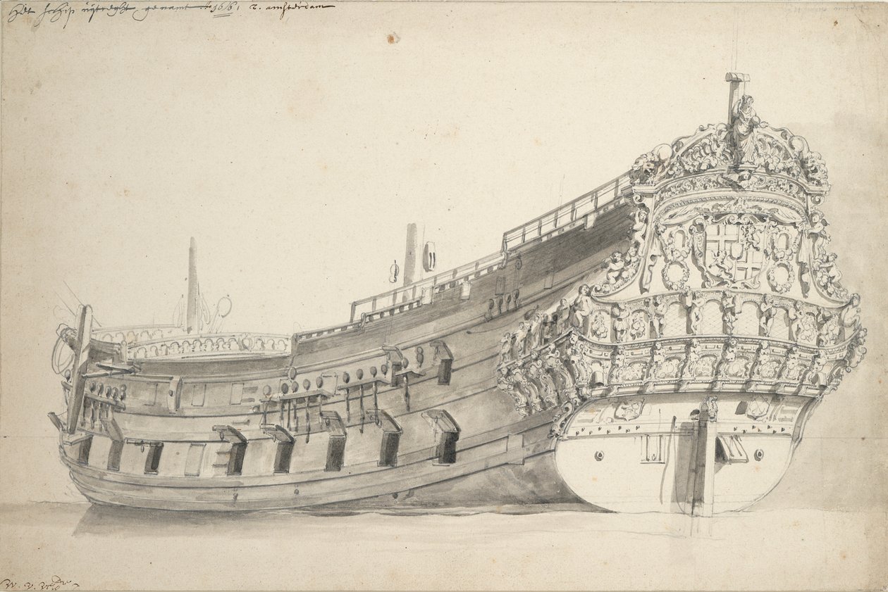 Porträtt av "Provincie van Utrecht". Byggd 1663. Senast omnämnd 1696, ca 1665 (grafit, grå lav) av Willem van de Velde the Younger
