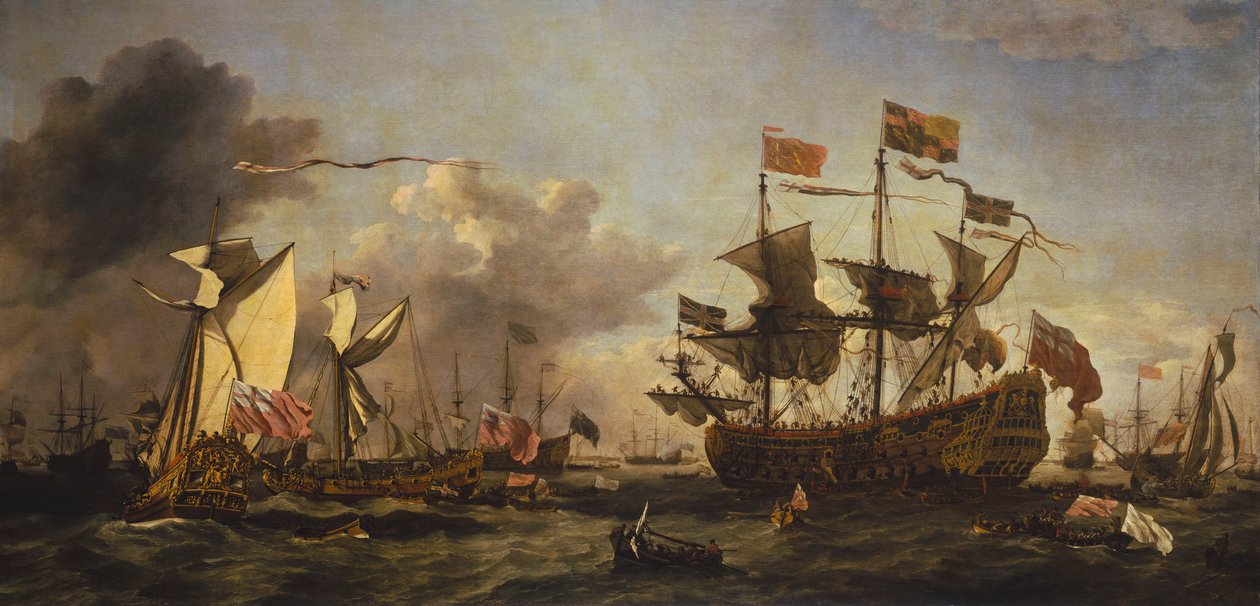 Kungligt besök hos flottan i Themsens mynning, 6 juni 1672 av Willem van de Velde the Younger