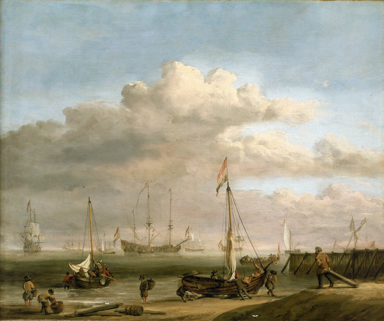 Den holländska kusten till Marsdiep och Den Helder, med fiskebåtar. Olja på duk, ca 1690, av Willem van de Velde (1633-1707). av Willem van de Velde the Younger