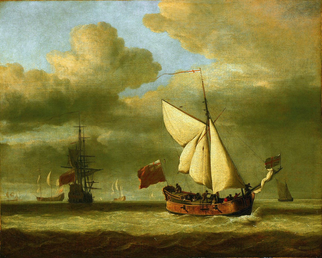 Yachten "Royal Escape" släpar efter i vinden, tidigare känd som "Surprise", i vilken Karl II av England (1630-1685) flydde till Frankrike efter sitt nederlag mot Olivier Cromwell (1599-1658) i Worcester (England) 1651 av Willem van de Velde the Younger
