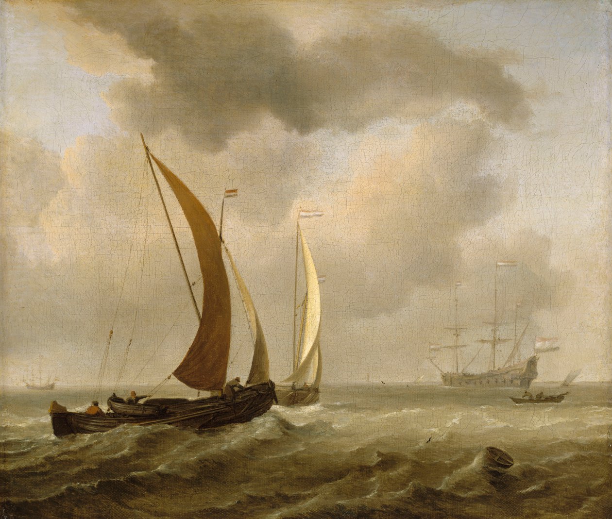 Två kajaker till havs för en frisk bris, sent 1600-tal (oljemålning) av Willem van de Velde the Younger