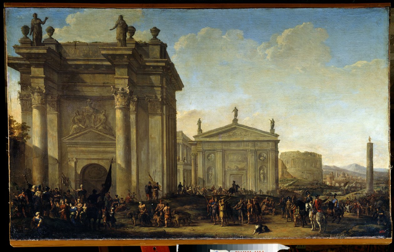 Ett triumftåg. Målning av Willem van de Velde den yngre (1633-1707). Olja på duk, holländsk konst, barockstil. State Open Air Museum Palace Gatchina, Sankt Petersburg. av Willem van de Velde the Younger