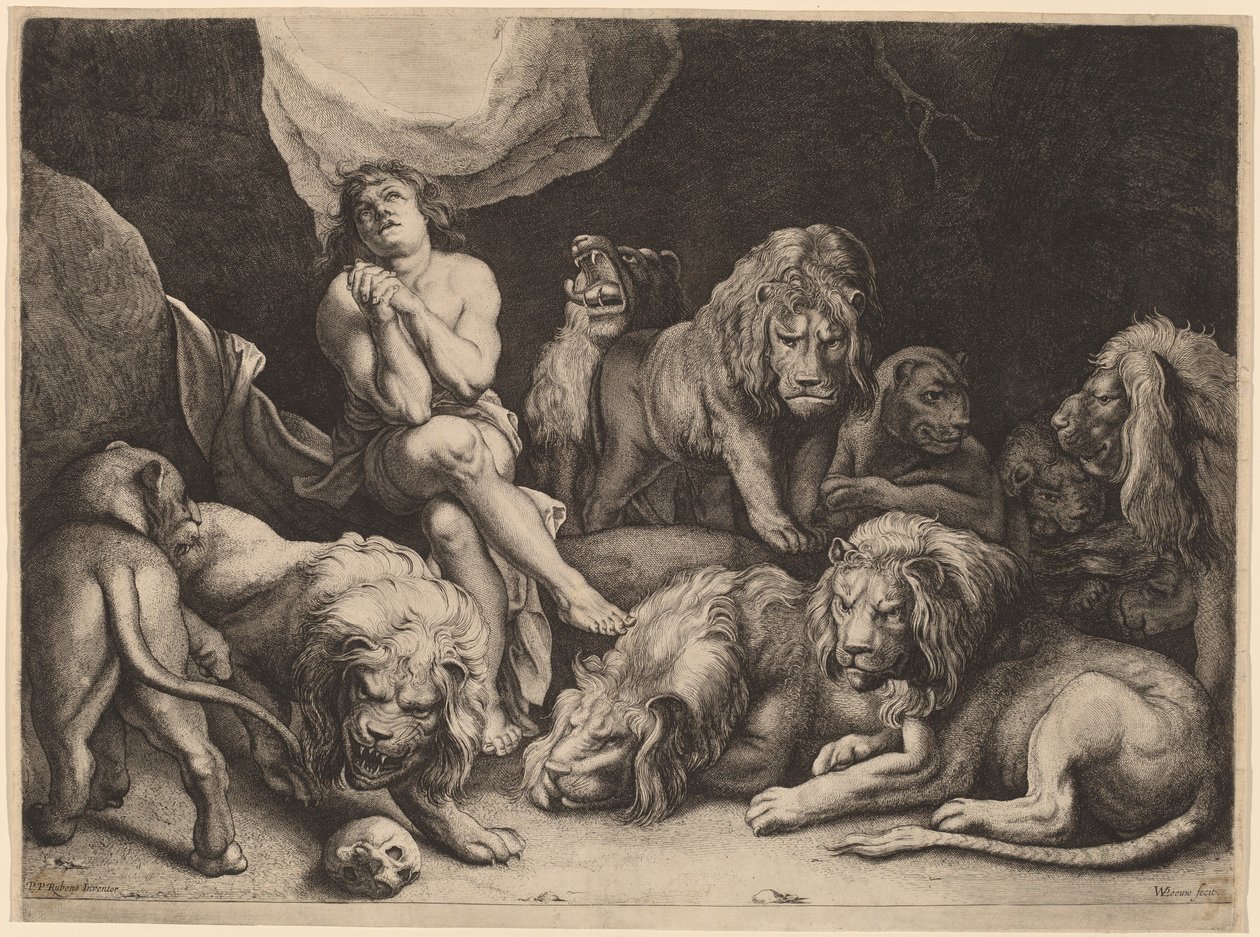Daniel i Lejonhålan av Willem van der Leeuw after Sir Peter Paul Rubens