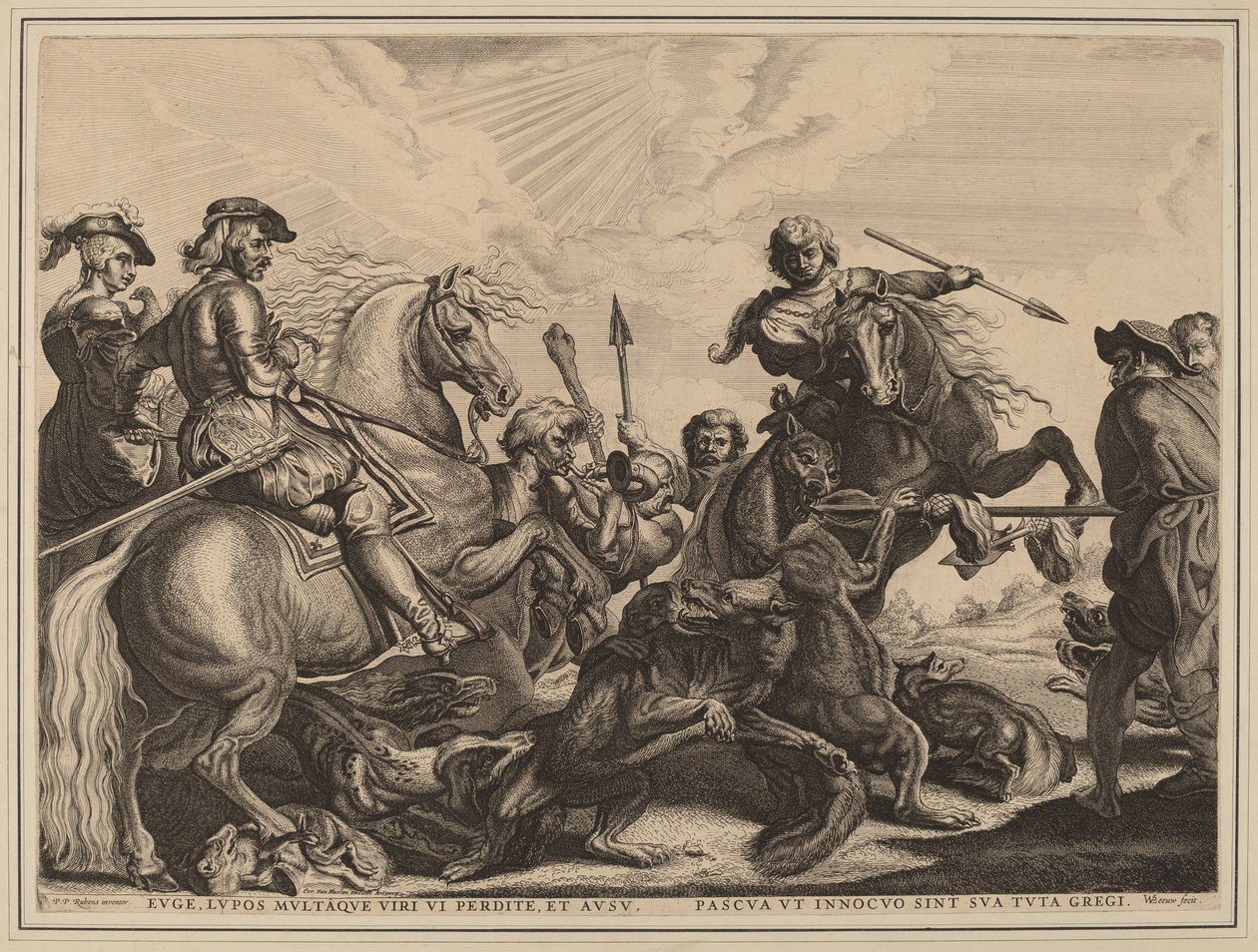 Vargjakten av Willem van der Leeuw after Sir Peter Paul Rubens