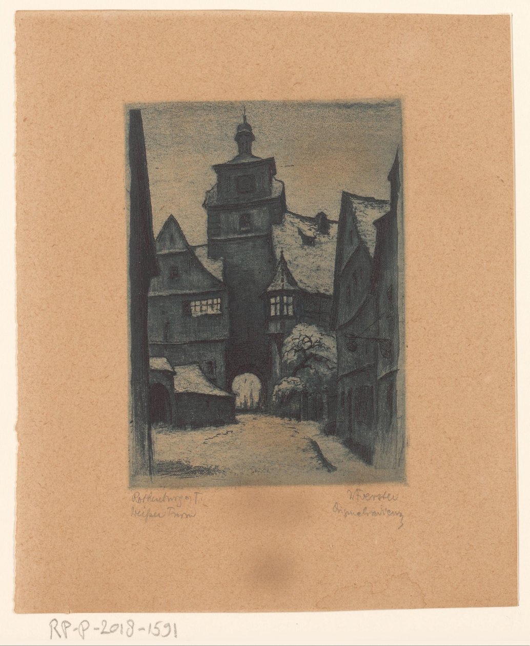 Utsikt över Weisserturm, i Rothenburg ob der Tauber Rothenburg o. T. Weisserturm (titel på objekt) av Willi Foerster (signed by artist)
