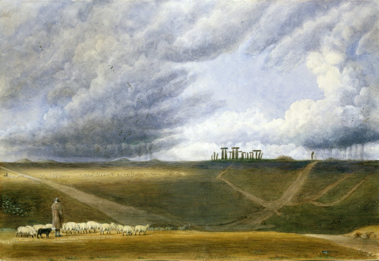 Får som betar vid Stonehenge (wc på papper) av Joseph Mallord William Turner