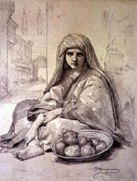 Algerian Girl Selling Pomegranates  av William Adolphe Bouguereau