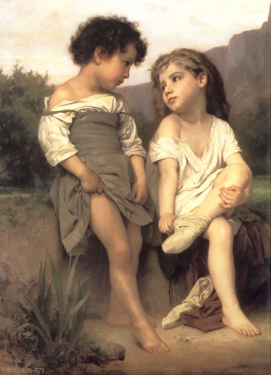 At the Edge of the Brook  av William Adolphe Bouguereau