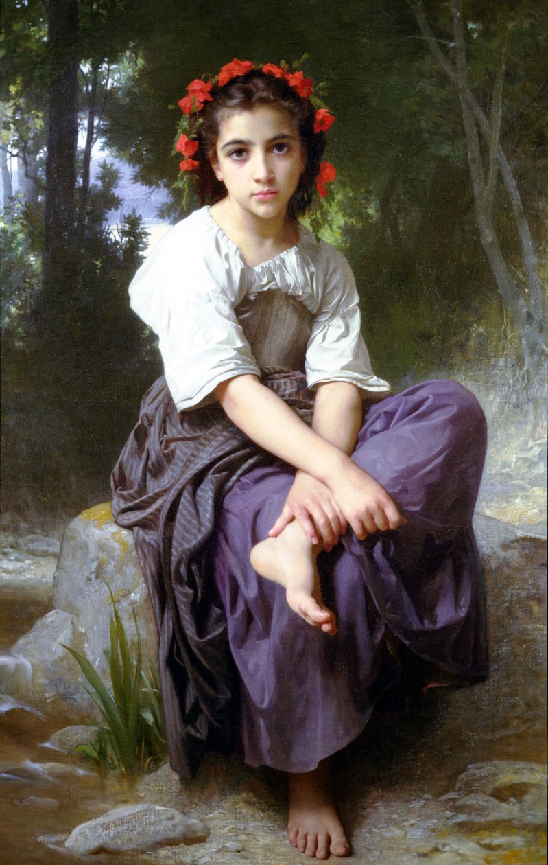 At the Edge of the Brook  av William Adolphe Bouguereau