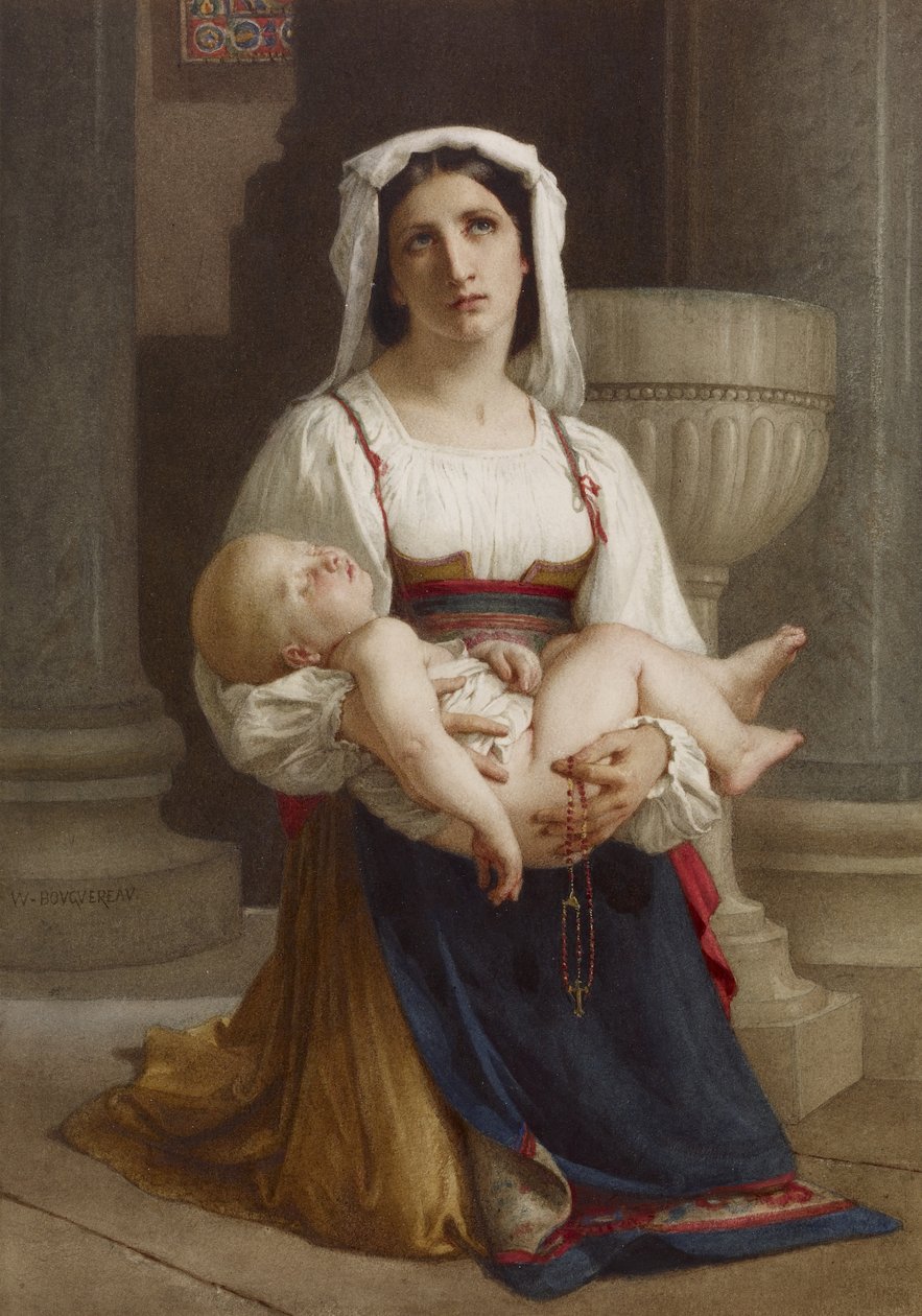 Italian Peasant Kneeling with Child av William Adolphe Bouguereau