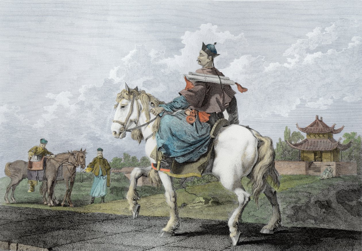En Quan eller Mandarin som bär ett brev från kejsaren av Kina, graverad av Wilson, pub. av G. Nicol, 1796 (senare färgläggning) av William Alexander