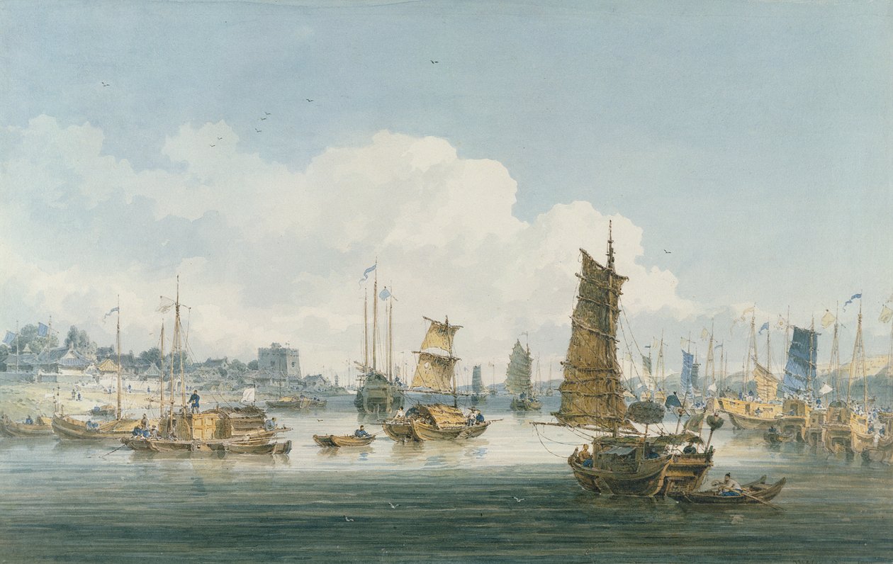 Utsikt nära staden Tientsin, 1800 (wc över grafit på vävt papper) av William Alexander