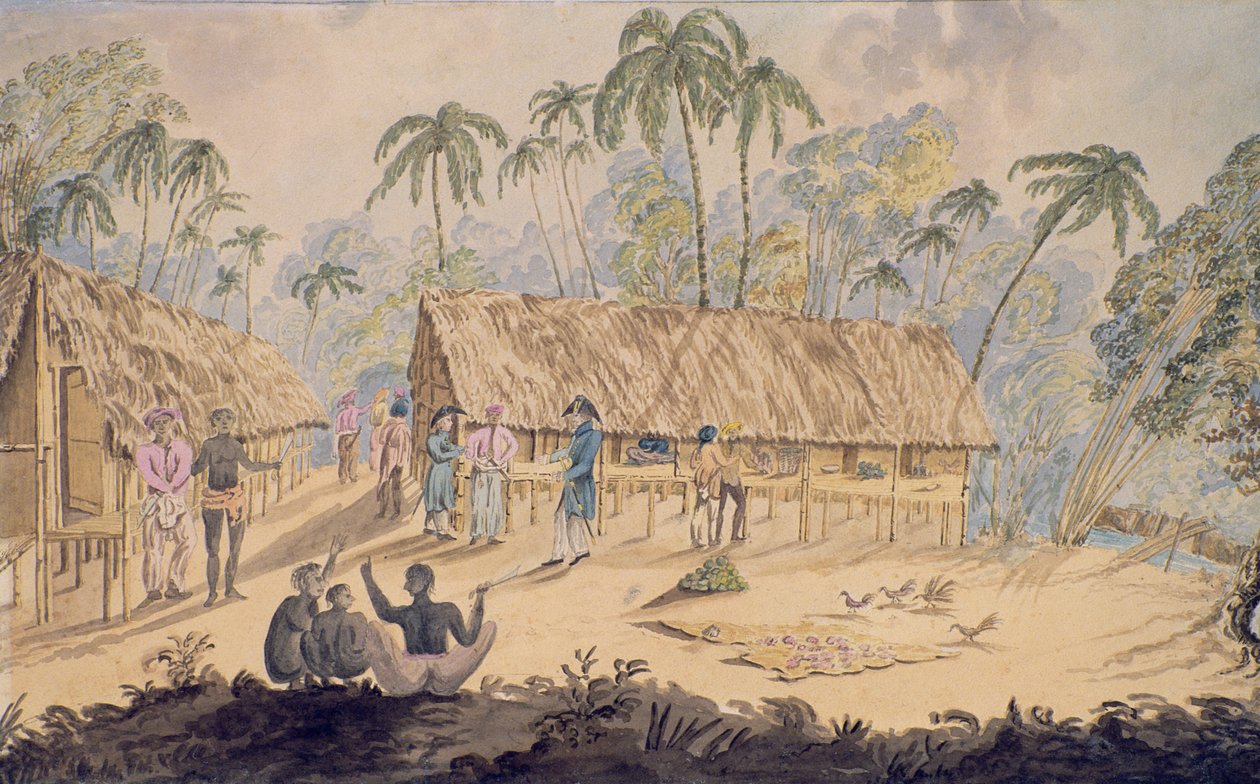 Staden Acheen, Sumatras nordvästra kust, 1829 (wc på papper) av William Alexander Willis