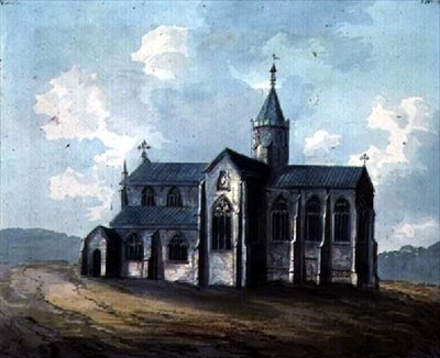 En kyrka med ett runt torn av William Anderson