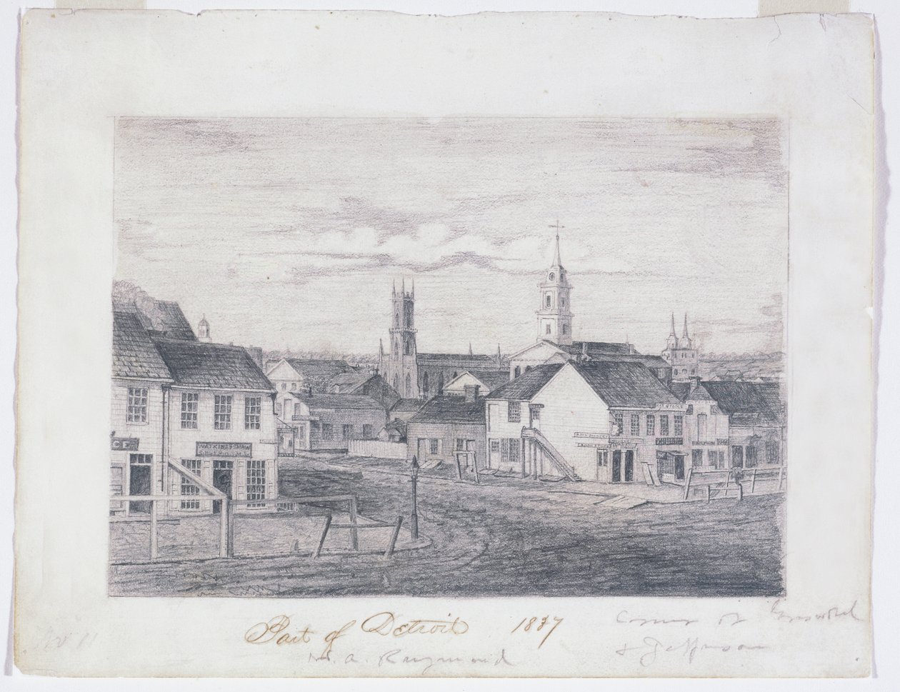 En del av Detroit 1837, ca 1837 (grafitpenna på vävt papper) av William Asa Raymond