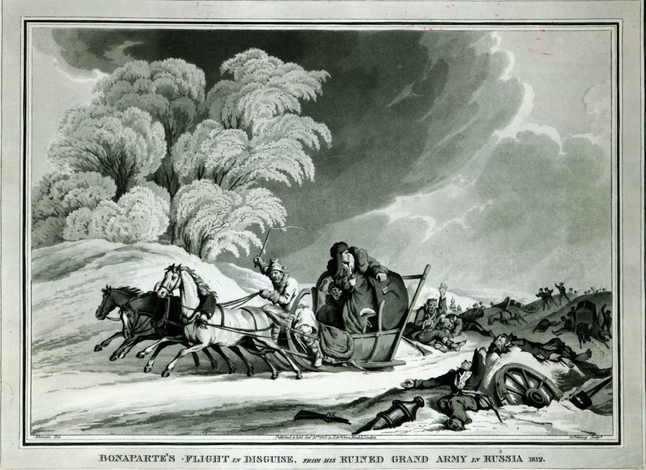 Napoleon i forklædning under tilbagetoget fra Rusland i 1812 (akvatinte) sverige av William Atkinson