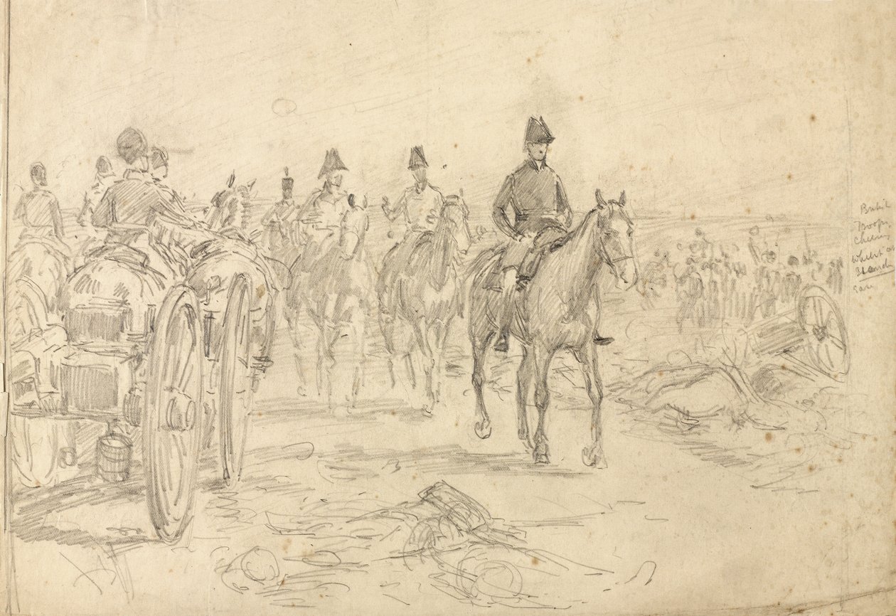 Brittiska trupper jublar medan de står lugna, 1815, ca 1890 av William Barnes Wollen