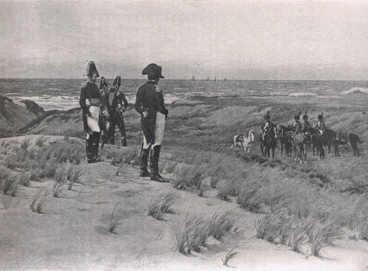 Napoleon övervakar Engelska kanalen, illustration från 