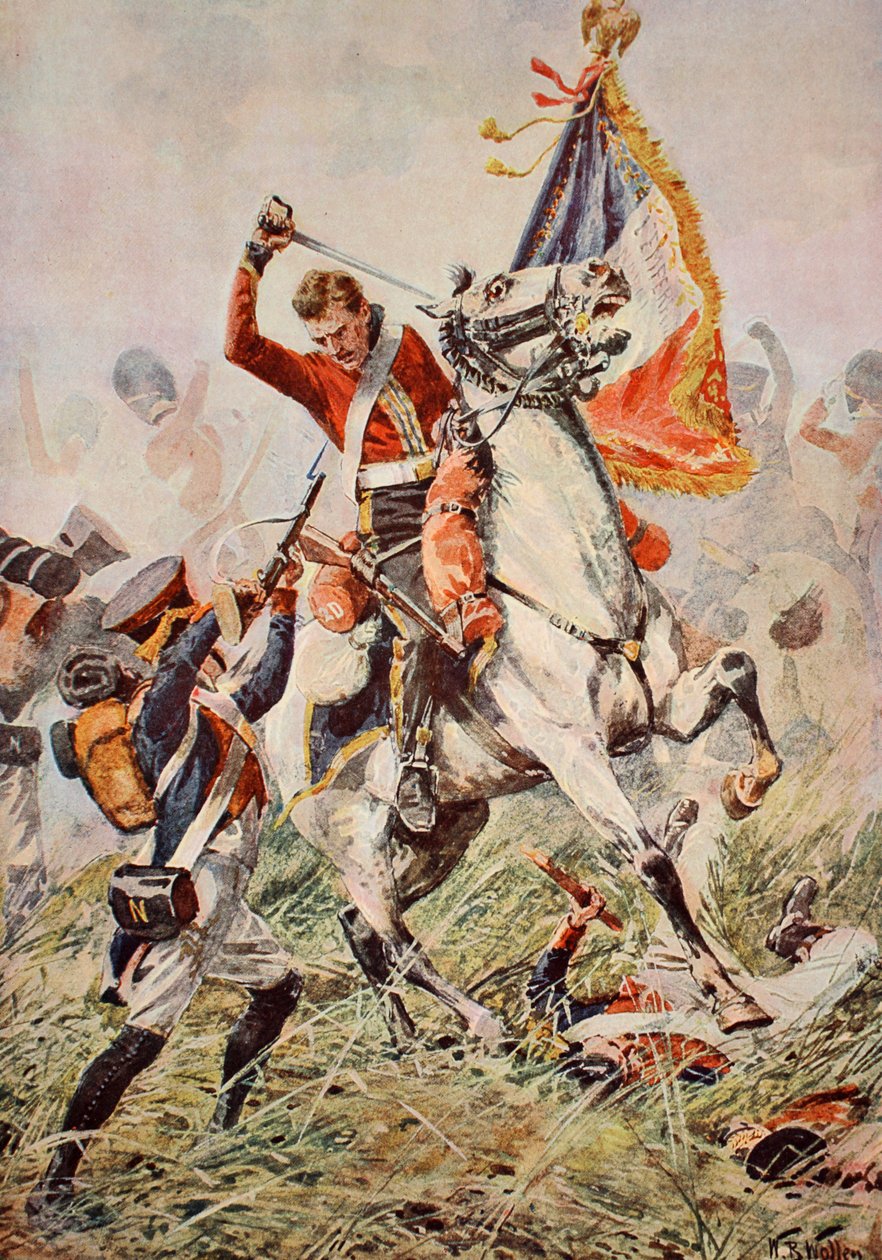 Sergeant Ewart fångar örnen vid Waterloo, illustration från "Battles of the Nineteenth Century" av Archibald Forbes, G.A. Henty och major Arthur Griffiths av William Barnes Wollen