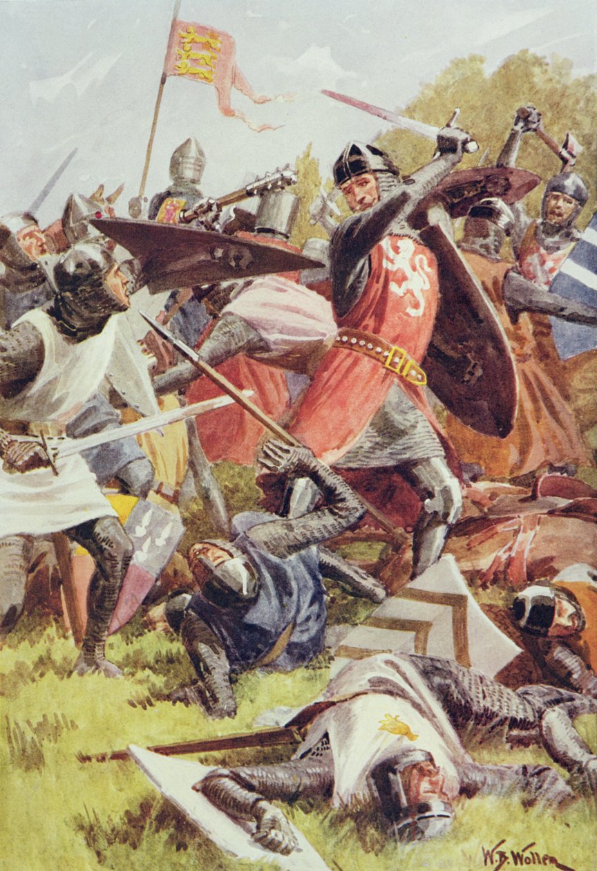 Slaget vid Evesham den 4 augusti 1265, från "British Battles on Land and Sea" redigerad av Sir Evelyn Wood (1838-1919) publicerad första gången 1915 av William Barnes Wollen