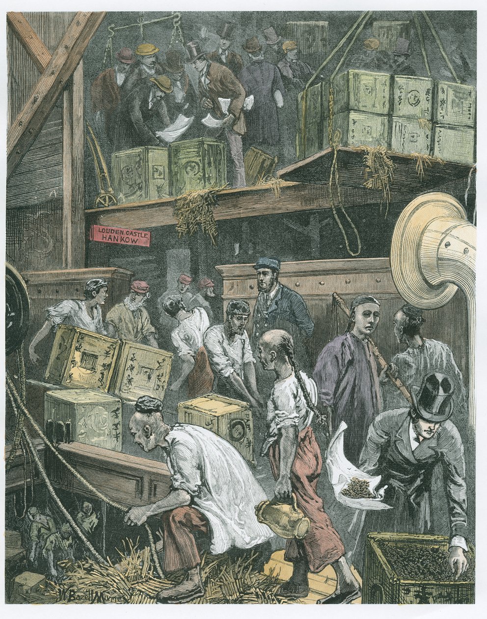 Bryta bulk ombord på ett teskepp i London Docks (senare färg) av William Bazett Murray