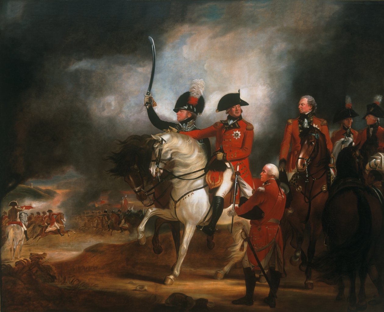 Kung George III (1738-1820) och prinsen av Wales (1762-1830) Granskning av Dragon Guards 3:e regemente och de 10:e lätta dragonerna, ca 1797 av William Beechey