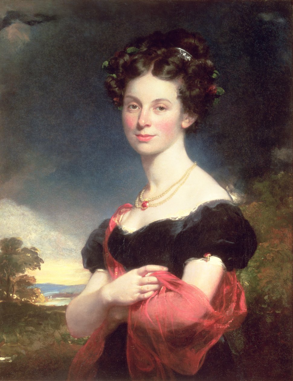 Porträtt av en dam i en svart klänning, 1825 av William Beechey
