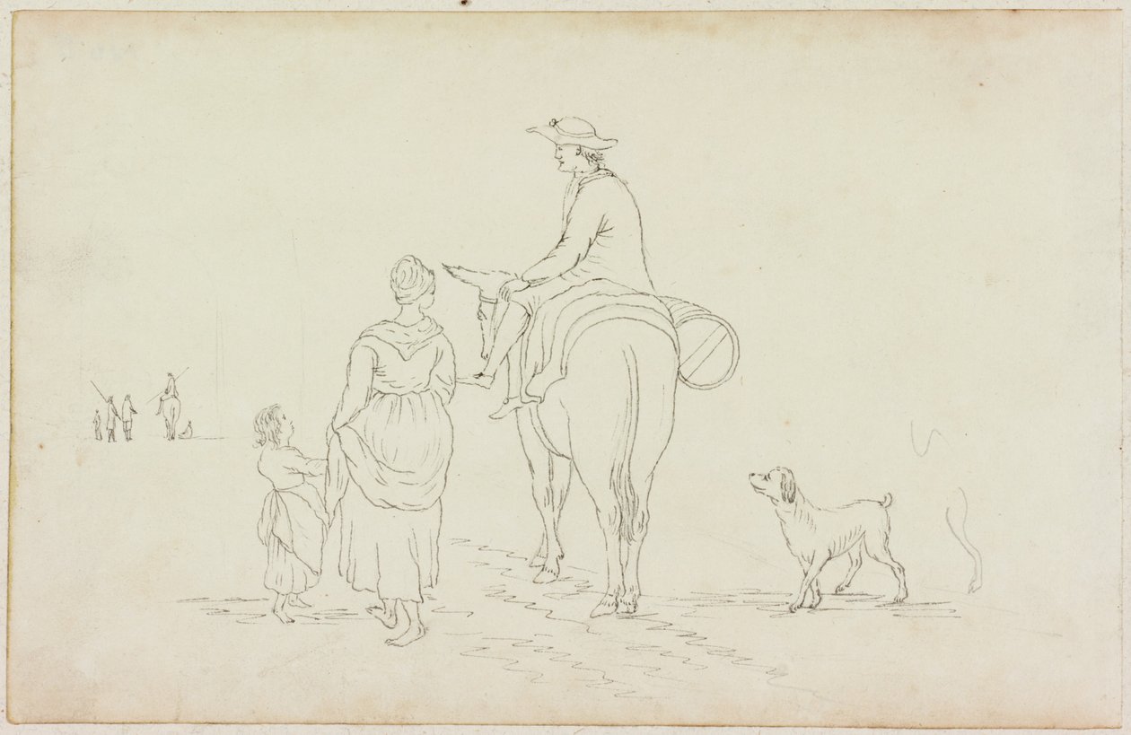 Man på åsna med kvinna, barn och hund (blyerts på papper (på papper med M755)) av William Beilby
