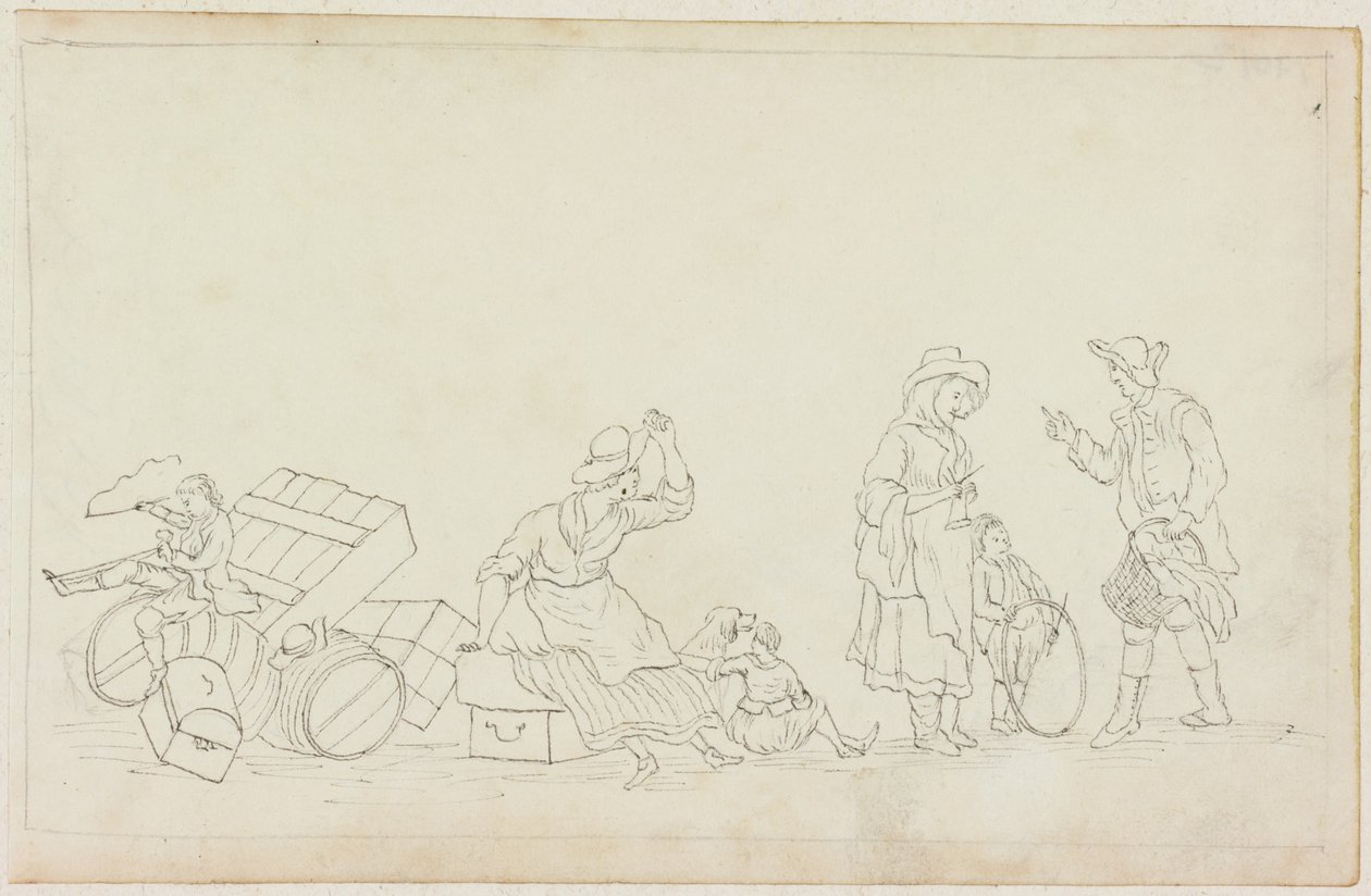 Rökande kvinna, barn, man och kvinna (blyerts och bläck på papper (på papper med M750)) av William Beilby
