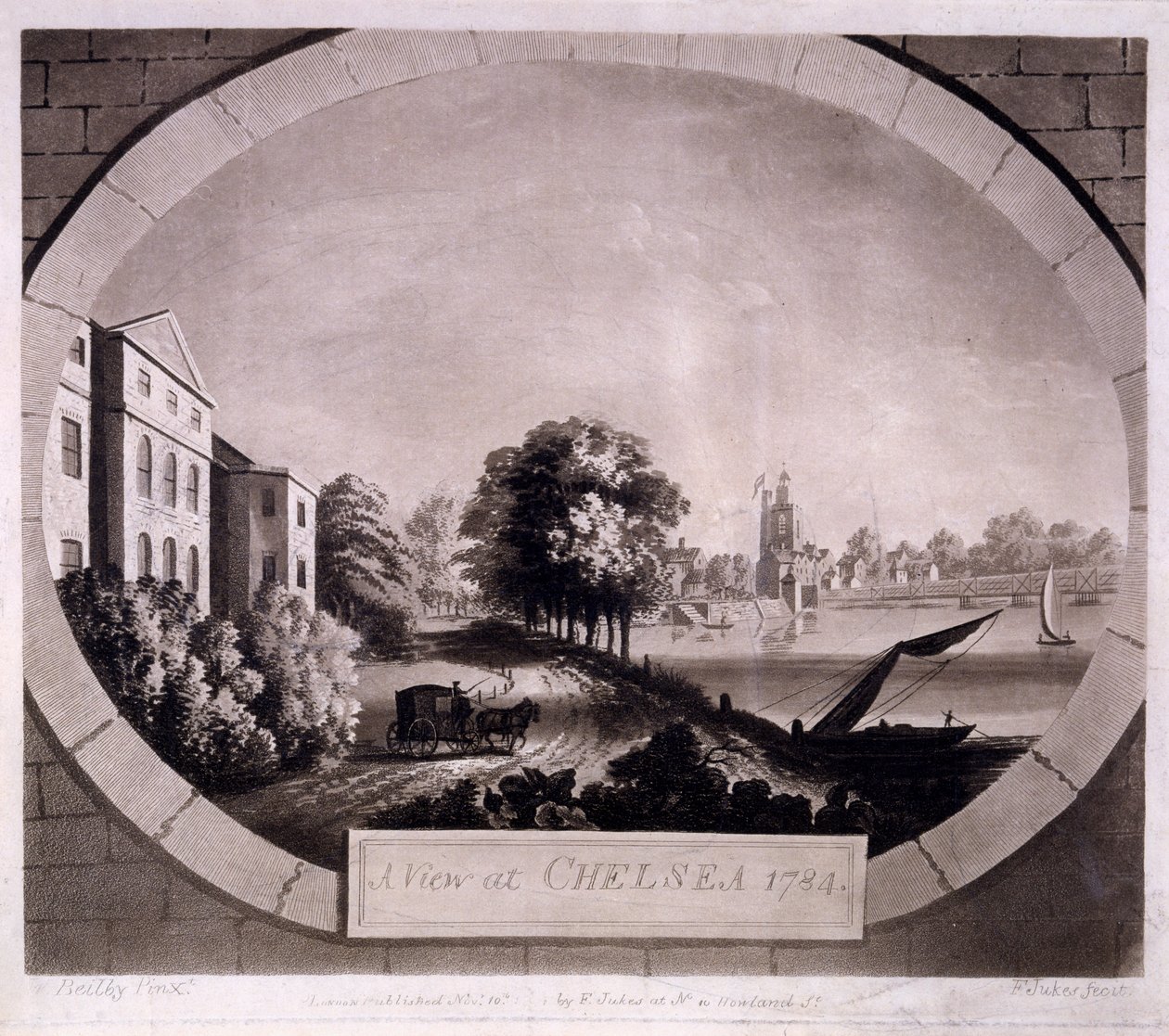 View at Chelsea, tryck av F. Jukes, 1784 (akvatintgravyr) av William Beilby