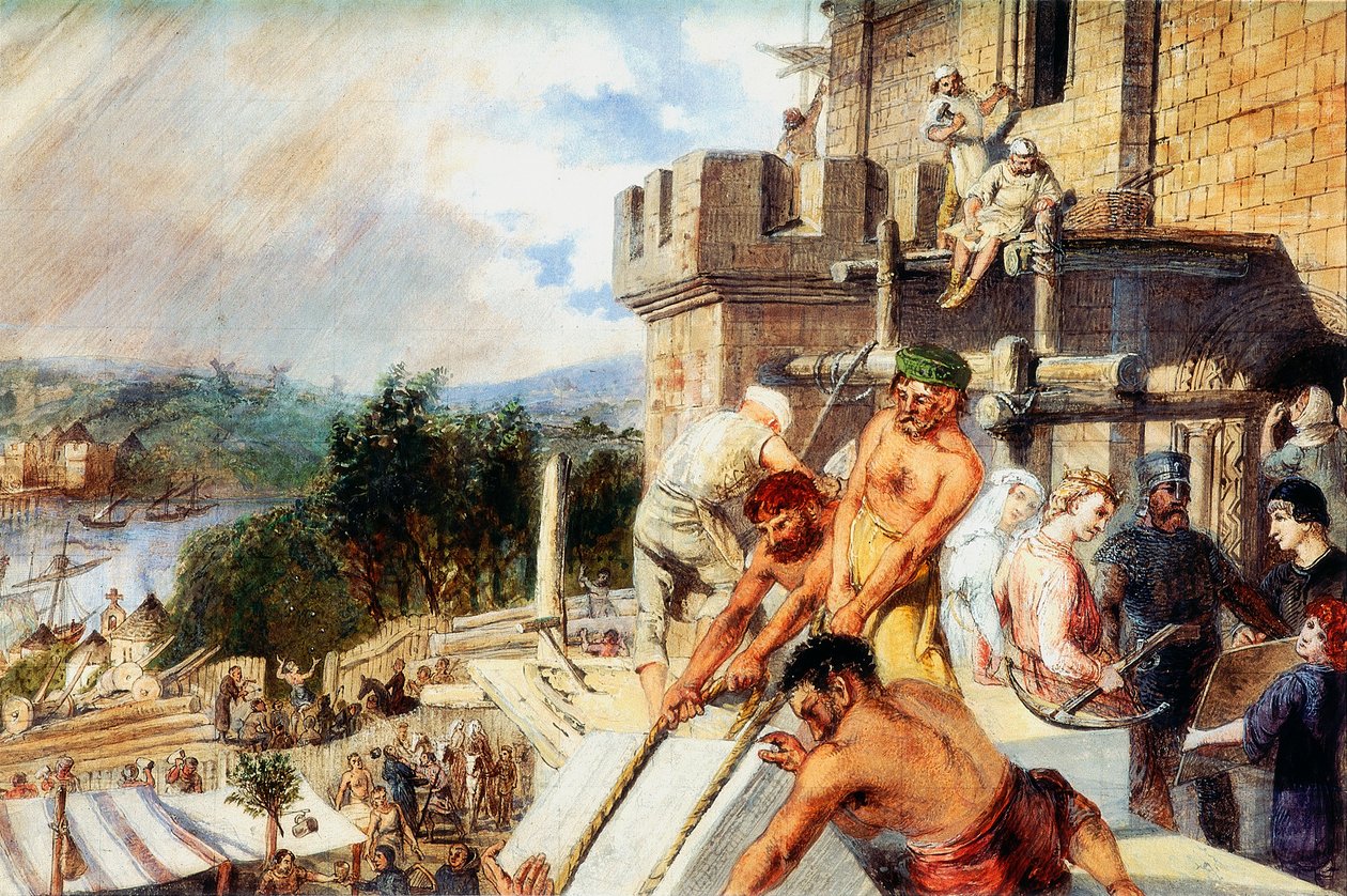 The Building of the New Castle (bc, penna och wc på papper) av William Bell Scott