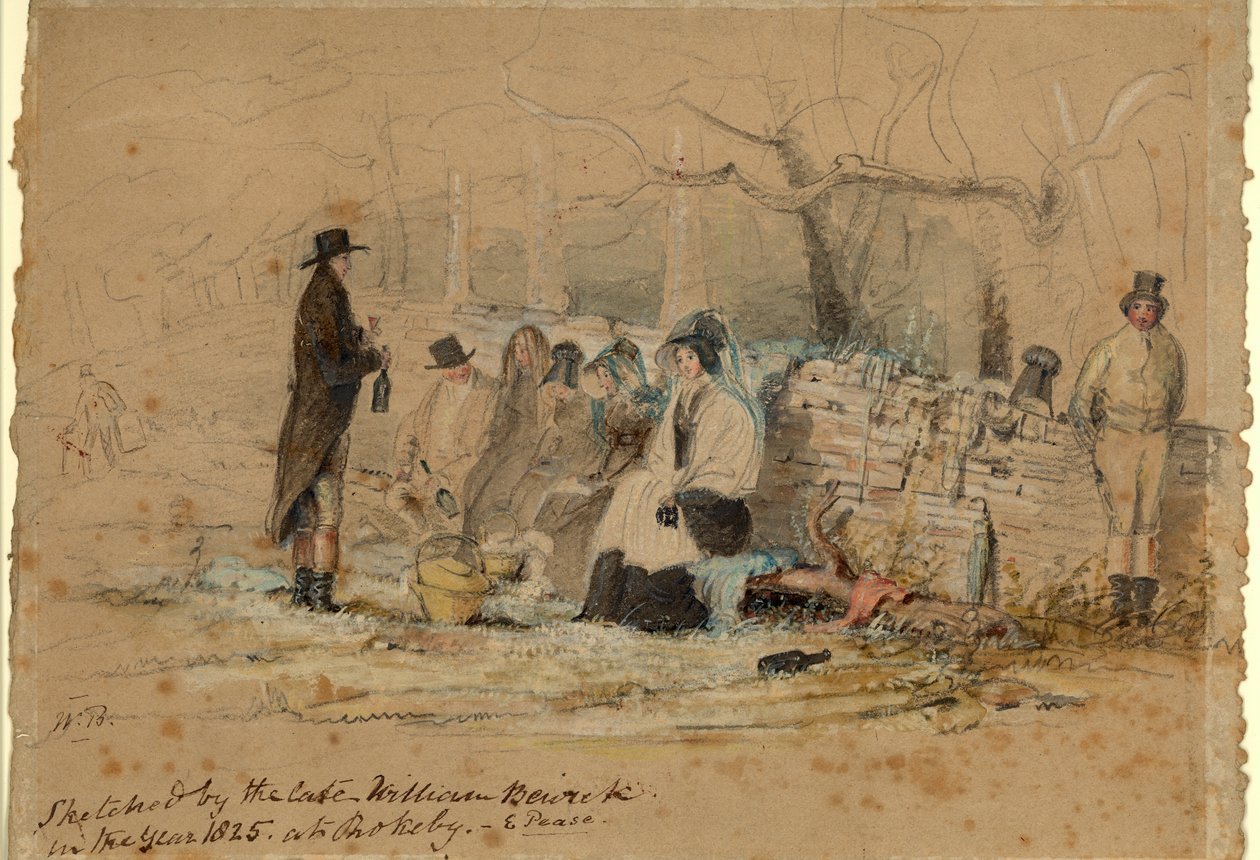 The Rokeby Picnic, 1825 (kroppsfärg, penna och wc på papper) av William Bewick