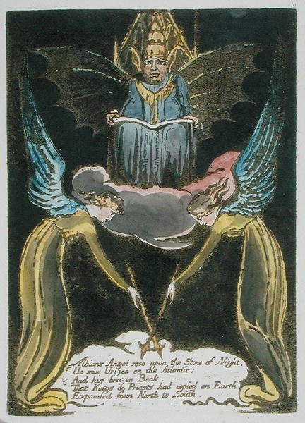 Albions Angel rose..., tallrik 12 från Europa. A Prophecy, 1794 (reliefetsning med wc och olja på papper) av William Blake