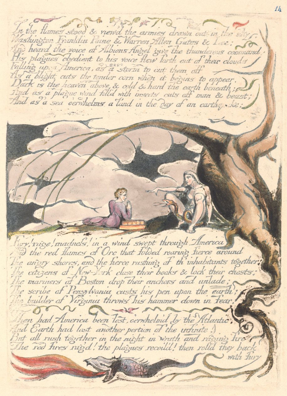 Amerika. En profetia, platta 16, i lågorna stod .... av William Blake