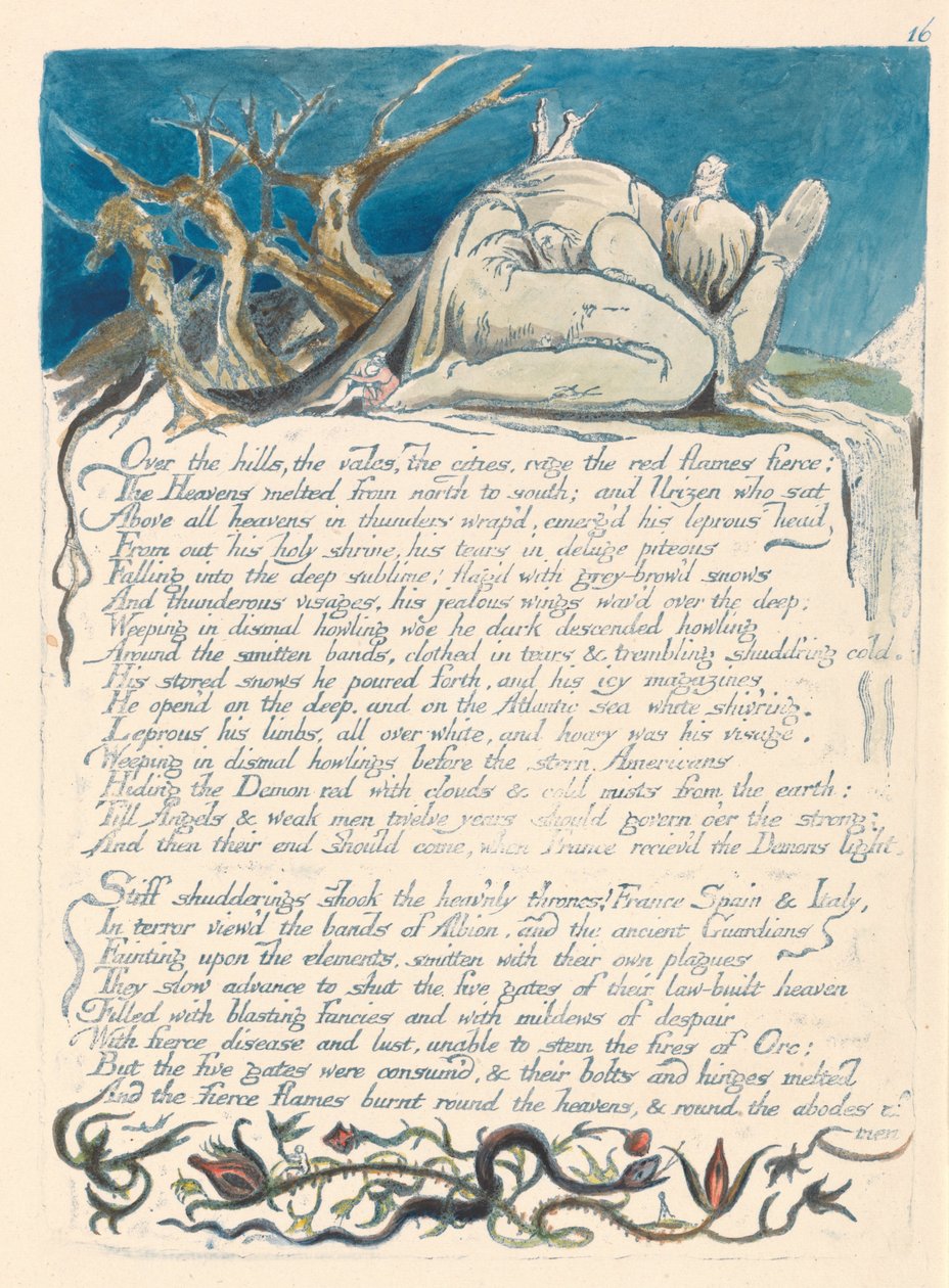 Amerika. En profetia, platta 18, över kullarna .... av William Blake