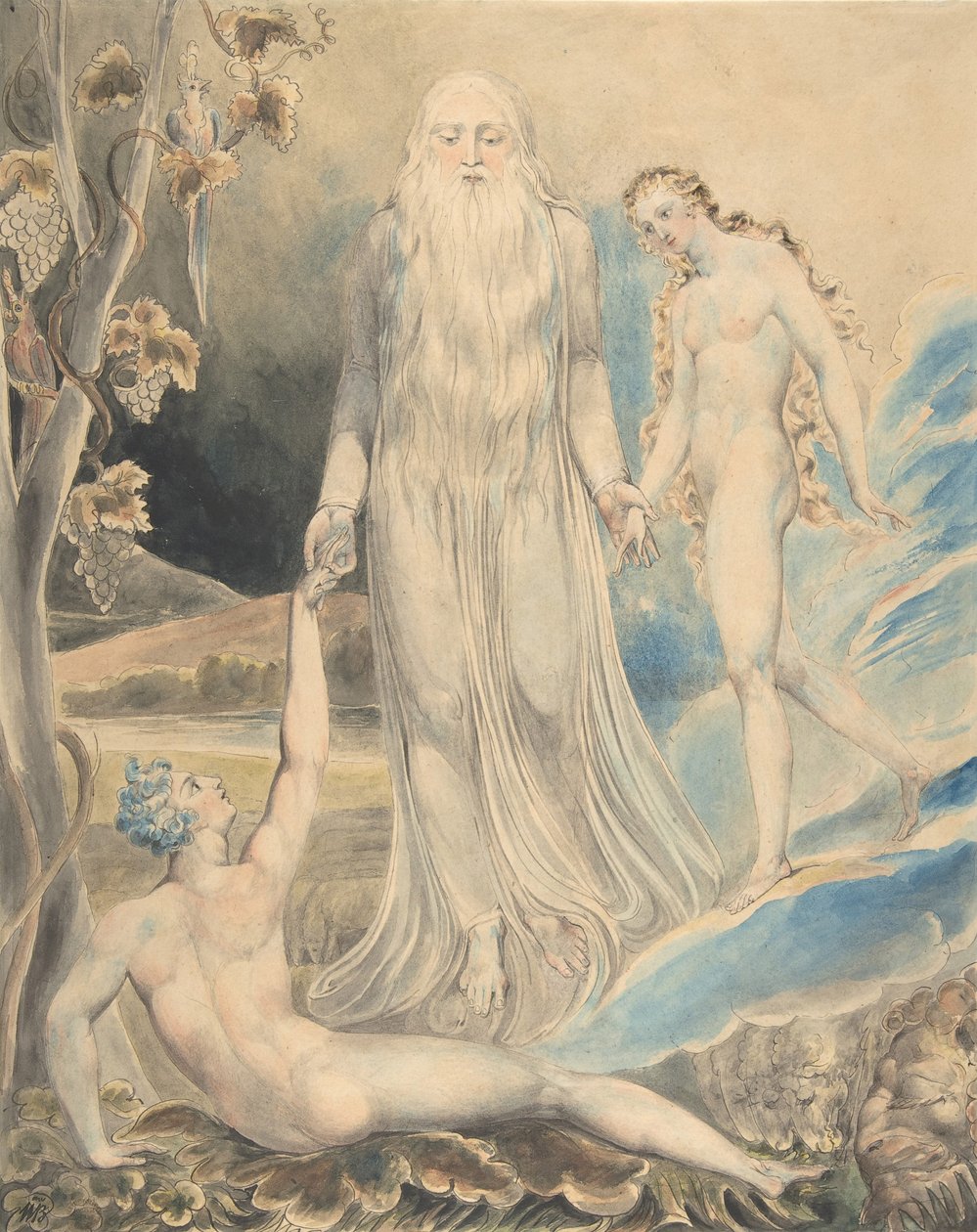 Den gudomliga närvarons ängel som för Eva till Adam, c.1803 av William Blake