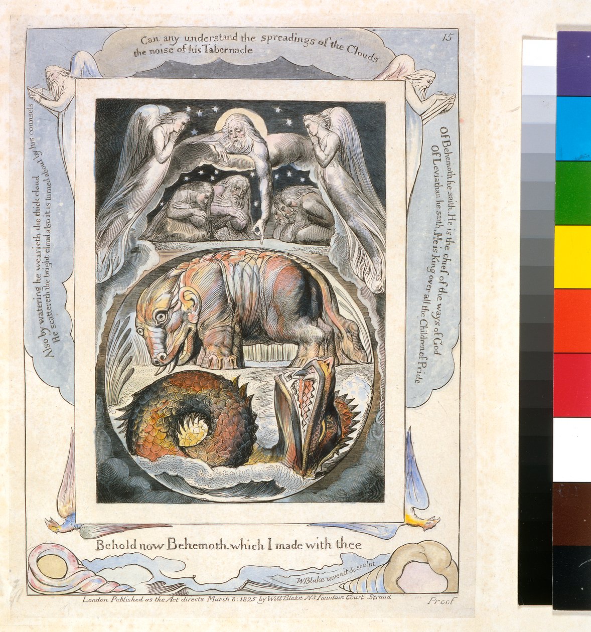 Behemoth och Leviathan från Jobs bok (pl.15), ca 1793 (handtonad linjegravyr) av William Blake