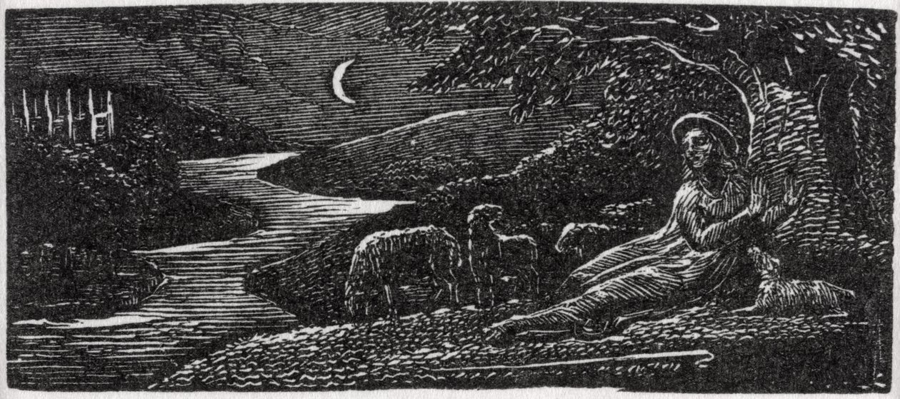 Colinet Resting at Cambridge by Night, illustration från Dr. Thorntons "The Pastorals of Virgil" av William Blake