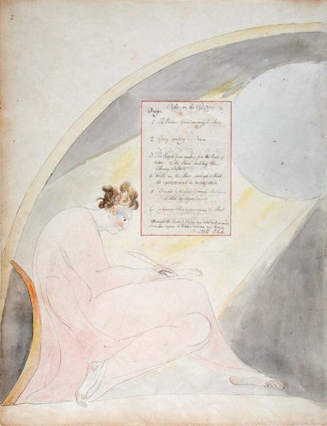 Innehållssida för Ode om våren, från The Poems of Thomas Gray, publicerad 1797-98 (wc med penna och svart bläck på papper) av William Blake
